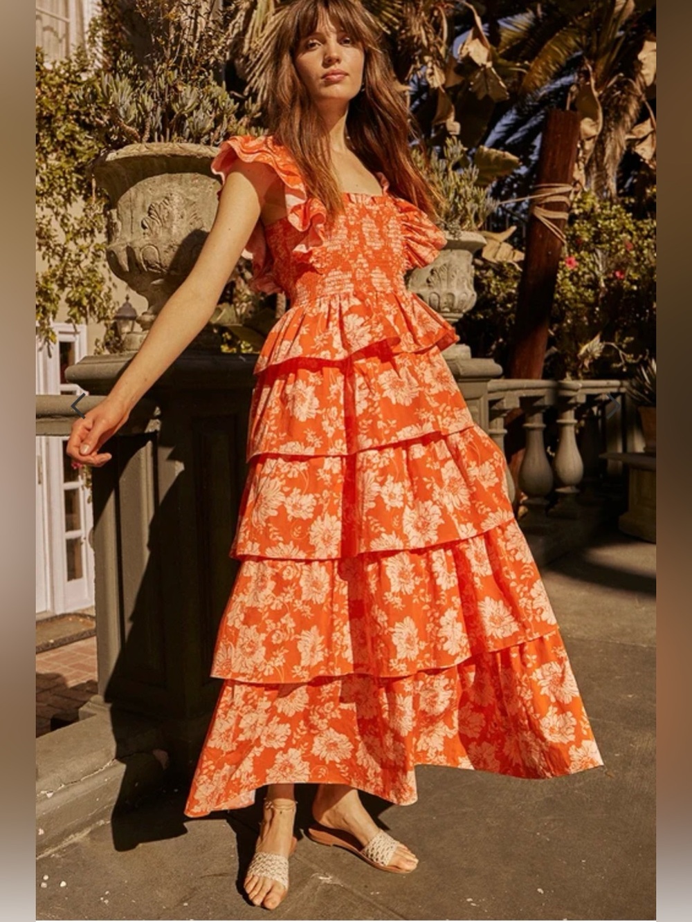 SAYLOR Linley Floral Tiered Orange Dress Size S Revolve